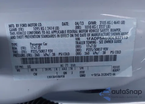 2013 Ford C-Max Hybrid Se z USA, uszkodzony, nr VIN 1FADP5AU3DL537113